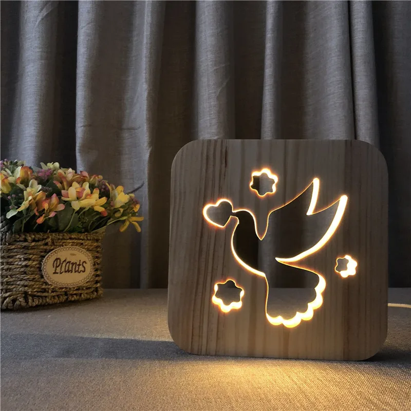 

Peace Dove Heart Shape Wooden Hollow Carving 3d Led Lamp for Kids Sleep Lighting Bedside Table Lamp Usb Night Light Gift for Kid