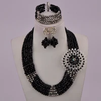 flash black nigerian wedding crystal beads african necklace set costume jewelry set 5c ssj 04