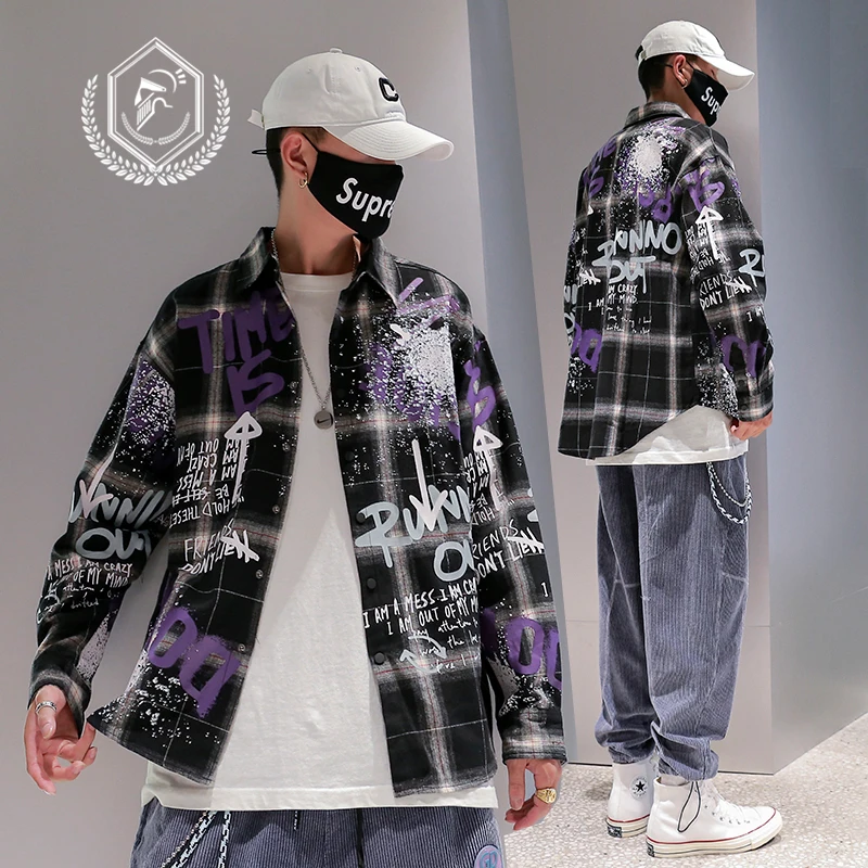 Мужская модная Свободная Повседневная рубашка в клетку стиле хип-хоп | одежда
