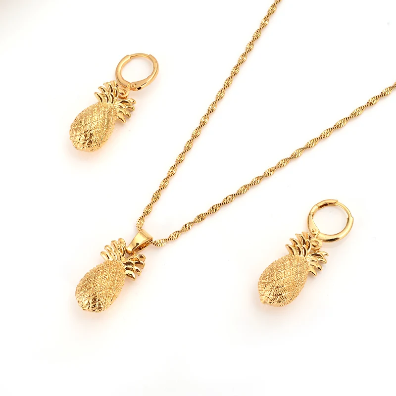 

Bangrui Ethiopian Gold Color set Jewelry Pendant Chain Earrings African Bride Wedding bridal pineapple Bijoux wife party gifts
