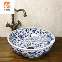 jingdezhen hand painted blue and white porcelain ceramic wash basin bathroom sink