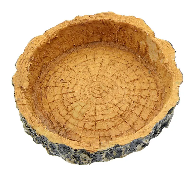 Pets Feeder Breeding Tray Reptile Water Dish Feeding Plate Turtle Natural Bowl Food and Resin Tree Bark |
