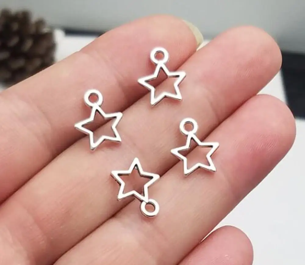100 шт./лот-12x10 мм мини-подвески в виде звезд антикварные посеребренные полые