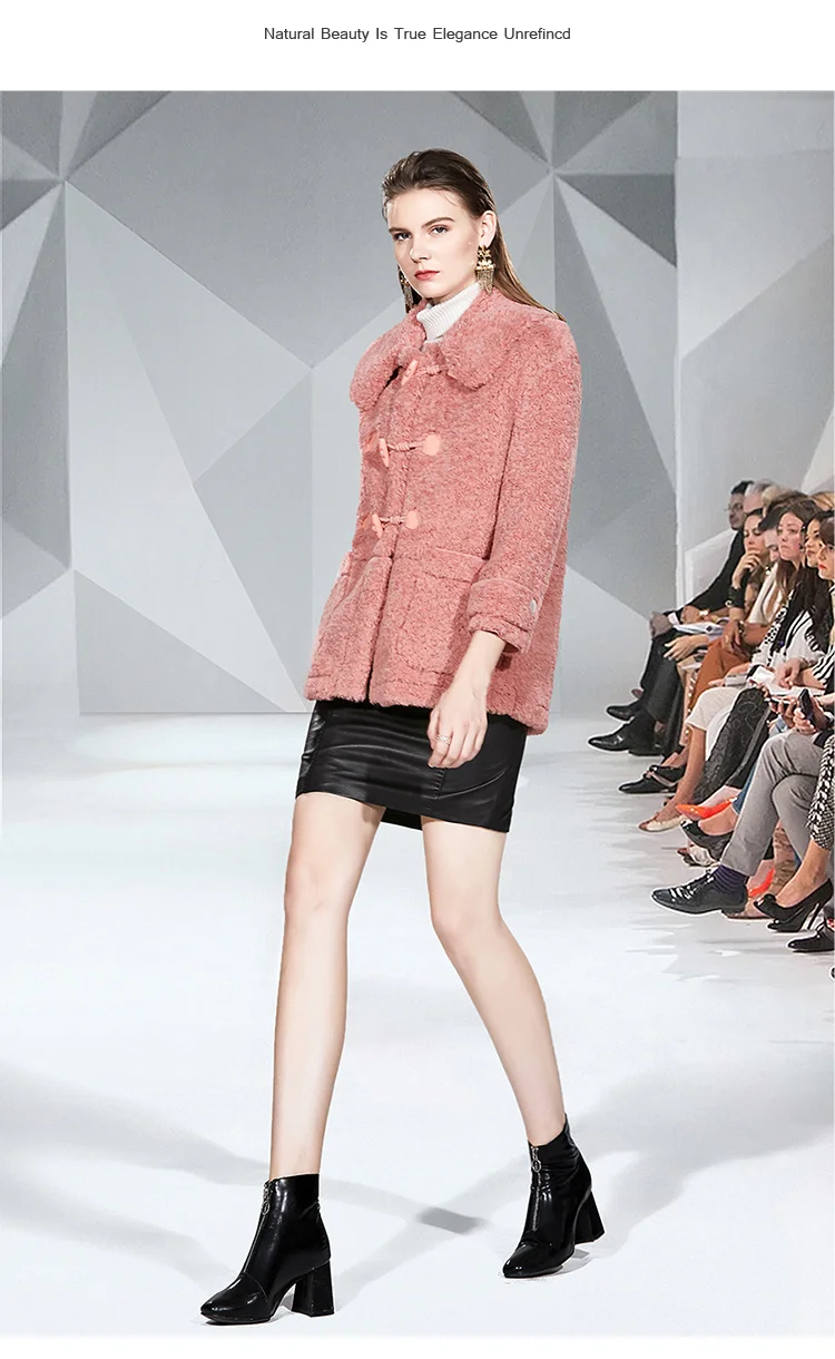 Модная розовая белая шерстяная Женская двубортная короткая куртка с длинным