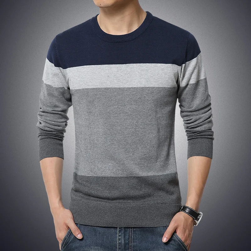 

Casual Men's Sweater O-Neck Striped Slim Fit Knittwear Autumn Mens Sweaters Pullovers Pullover Men Pull Homme Men Clothing