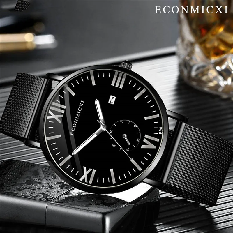 Простые мужские часы Роскошные сплав ремешок римская цифра календарь деловые