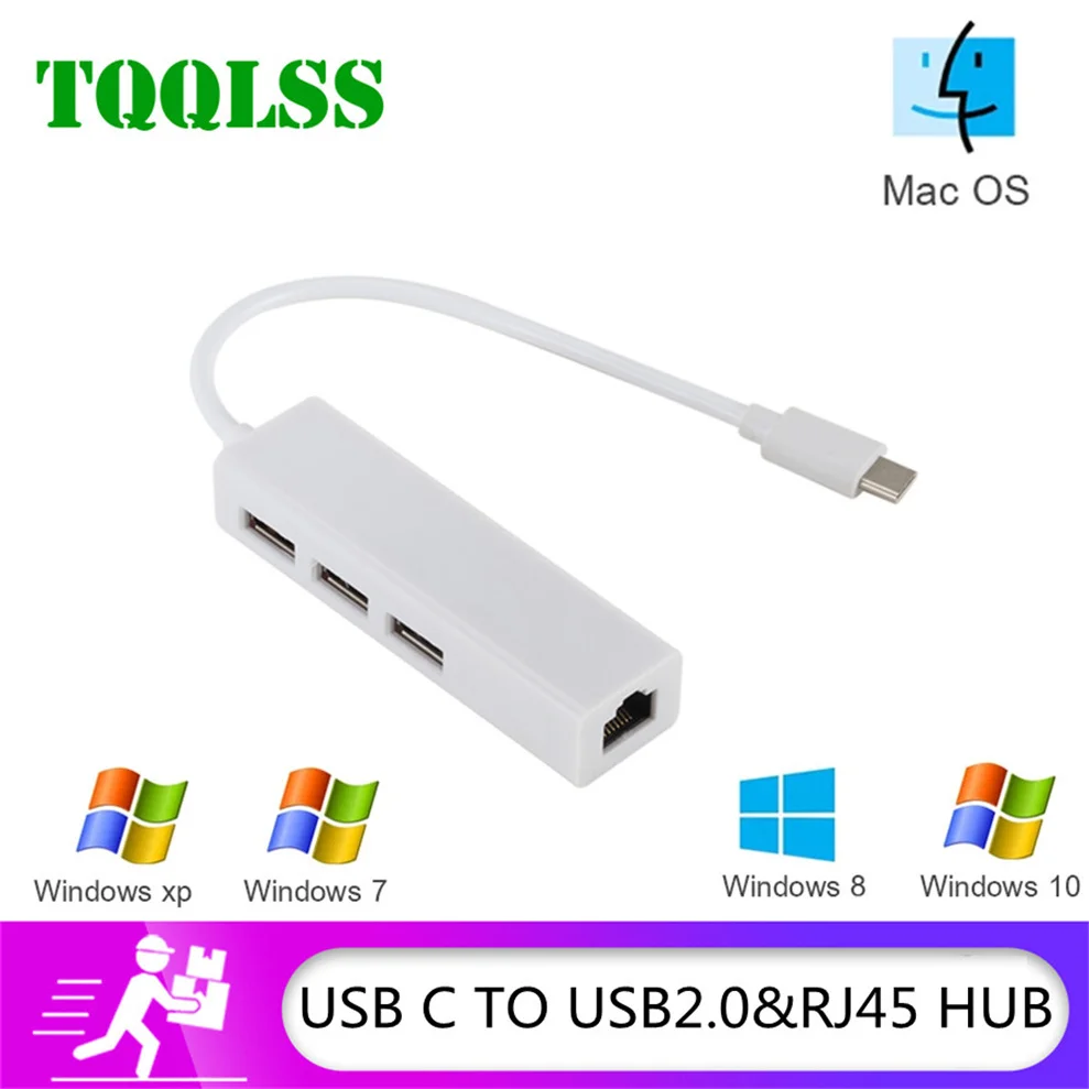 

Сетевая карта TQQLSS usb-хаб 2,0 RJ45, сетевая карта USB к Ethernet-адаптеру, 3 порта, подходит для Mac iOS Android PC RTL8152 USB 2,0 HUB
