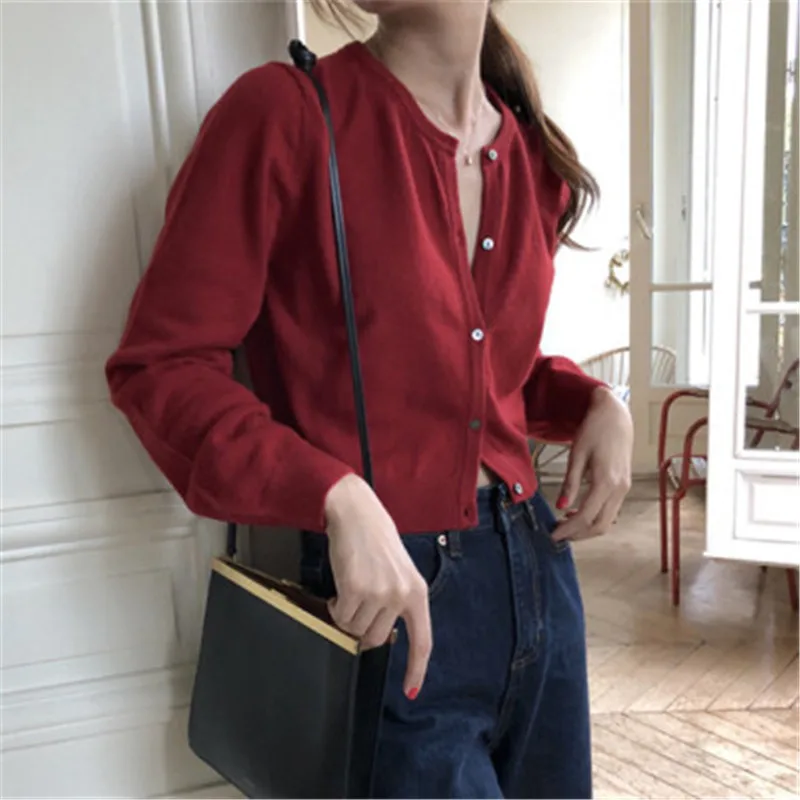 

2020 Women's Sweater Korean Style Short Cardigans Long-sleeved Casual Minimalist Autumn Clothes