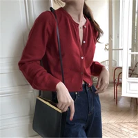 2020 womens sweater korean style short cardigans long sleeved casual minimalist autumn clothes