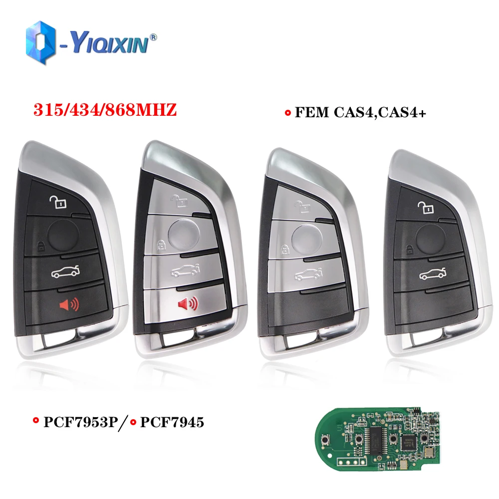 

Пульт дистанционного управления YIQIXIN на 3/4 кнопок для BMW 3 5 7 X5 X6 серии 2014 2015 2016 CAS4 + FEM 315/434 МГц ID49 PCF7945 868 P комплект Fob