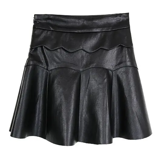 Женская кожаная юбка с высокой талией черная или красная винтажная