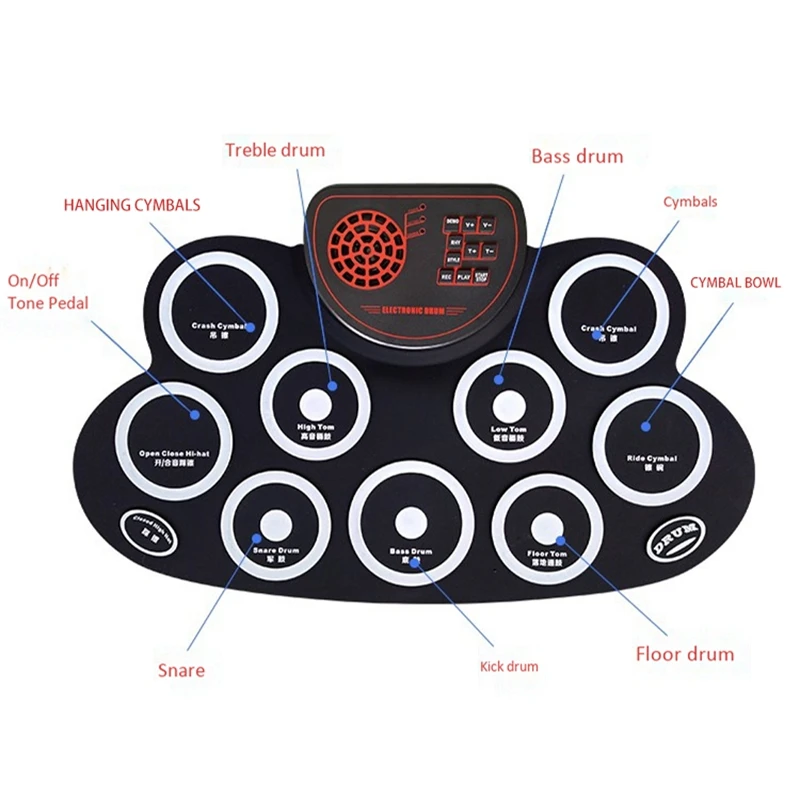 

Electronic Drum Set - Practice Drum Pad Roll Up Potable Drum Kit with Headphone Jack Built-in Speaker Drum Sticks