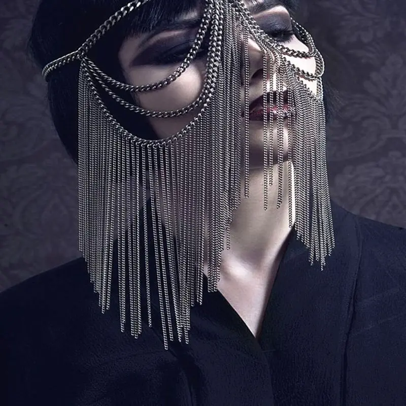 

Punk Party Mask Personality Hair Accessories Alloy Chain Headwear for Nightclub Dance Party Props