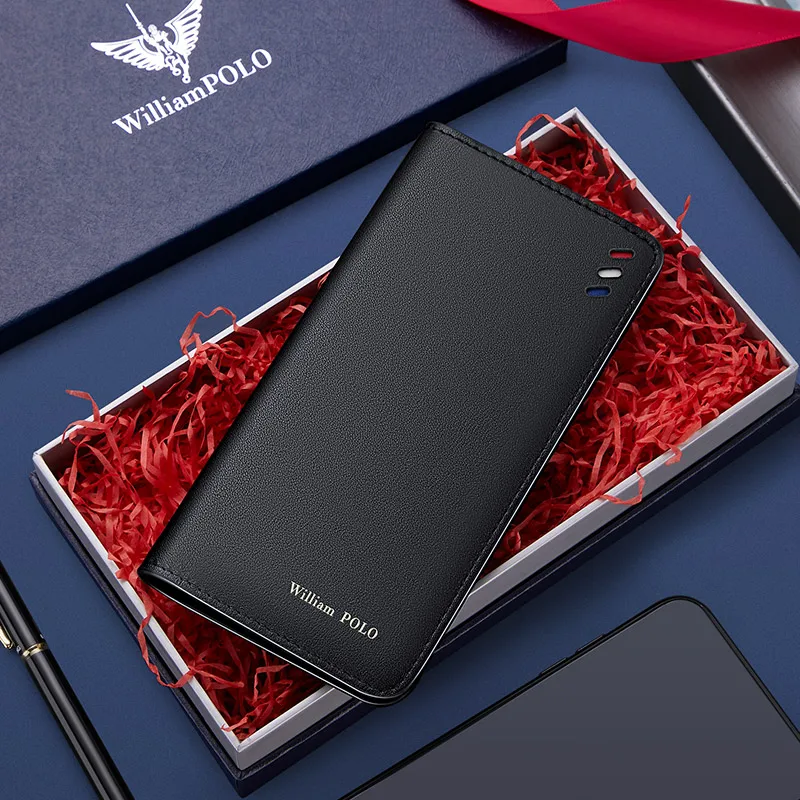 WILLIAMPOLO Men's Wallet Long Genuine Leather Card Wallets Luxury Design Slim Purse For Male New With Gift Box PL205262