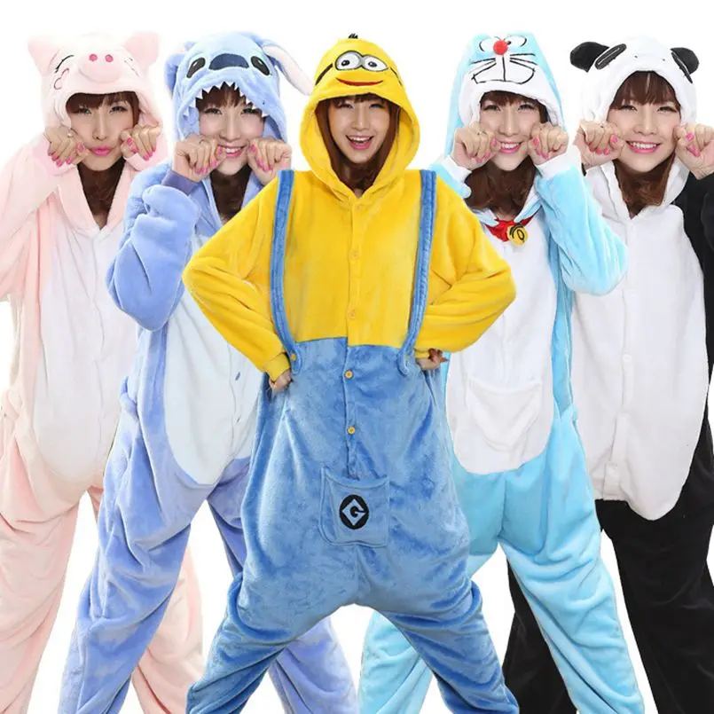 Kigurumi Stitch Panda Costume  Pajama Adult Animal Onesie Women Men Hooded Kegurumi Unicorn Sleepwear Flannel Pijamas