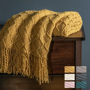 Warm Knitted Blankets for Bed Winter Sofa Cover Bedspread Anti-pilling Soft Blanket Solid Color Embossed Blanket Nordic Decor