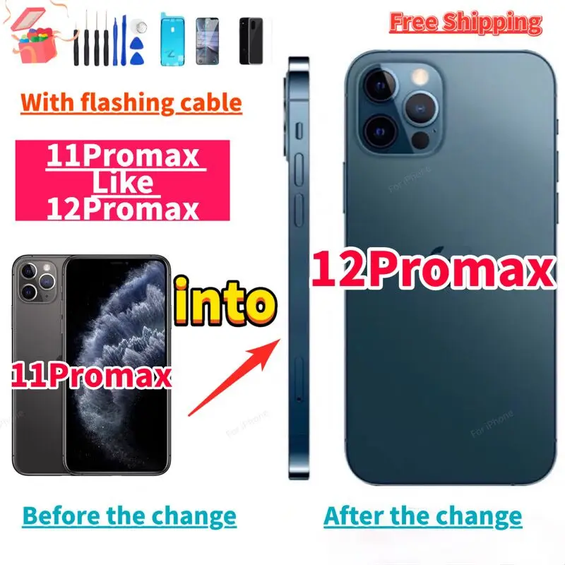 DIY чехол для задней крышки смены iphone 11 Pro max на 12 Max корпус 11promax как 12promax + мигающий