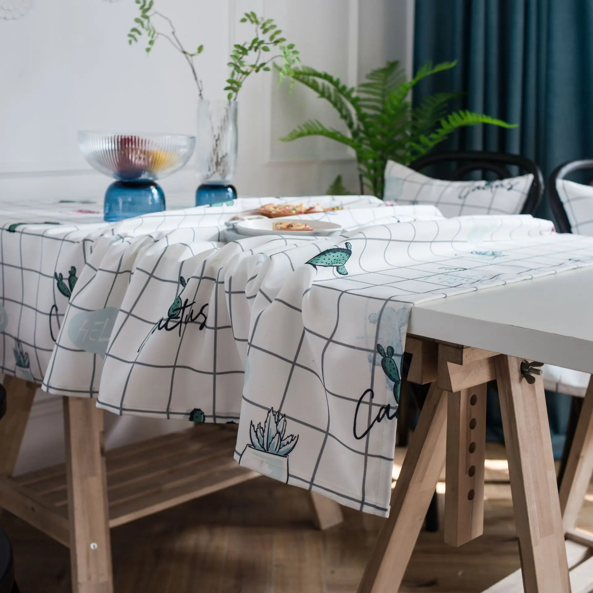 Новая Водонепроницаемая полиэфирная прямоугольная скатерть в белую клетку с