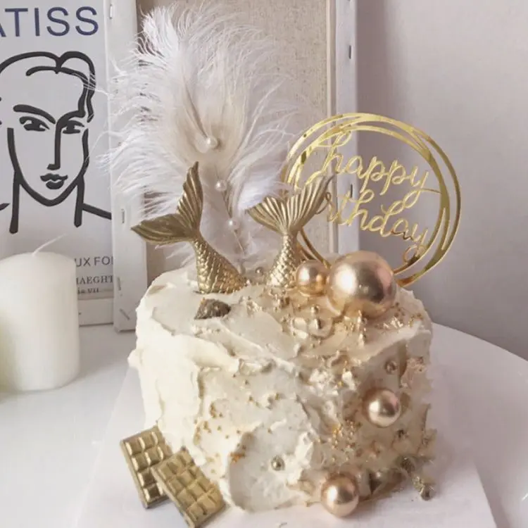 Романтический Черный белый бежевый Топпер для торта с жемчужинами и перьями