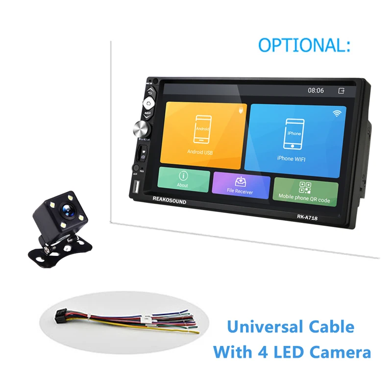 With 4 LED Camera Podofo Andriod 2Din Автомагнитола " HD плеер MP5 сенсорный экран Bluetooth мультимедийный плеер авторадио MirrorLink автомобильный монитор резервного копирования - Цвет: With 4 LED Camera