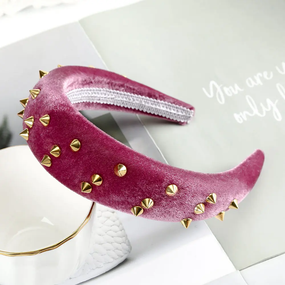 D pink purple AWAYTR Женская утолщенная бархатная повязка на голову губчатая лента для волос золотой Шипованный обруч для волос ободок для вечеринки женские аксессуары для волос - Цвет: D pink purple