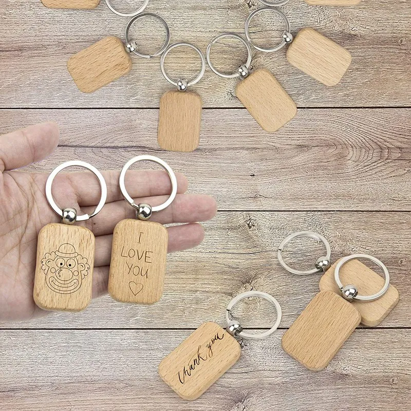 20Pcs Blank Wooden Wooden Keychain Diy Wooden Keychain Key Tag Anti-Lost Wood Accessories Gift