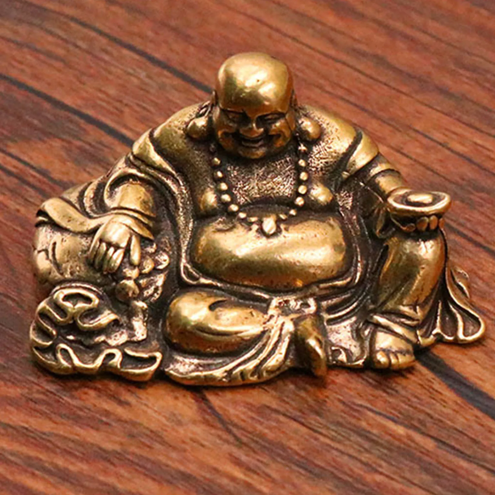 

Antique Bronze Big Belly Laughing Maitreya Buddha Statue Desk Copper Ornament Crafts Brass Miniature Figurines Home Decorations