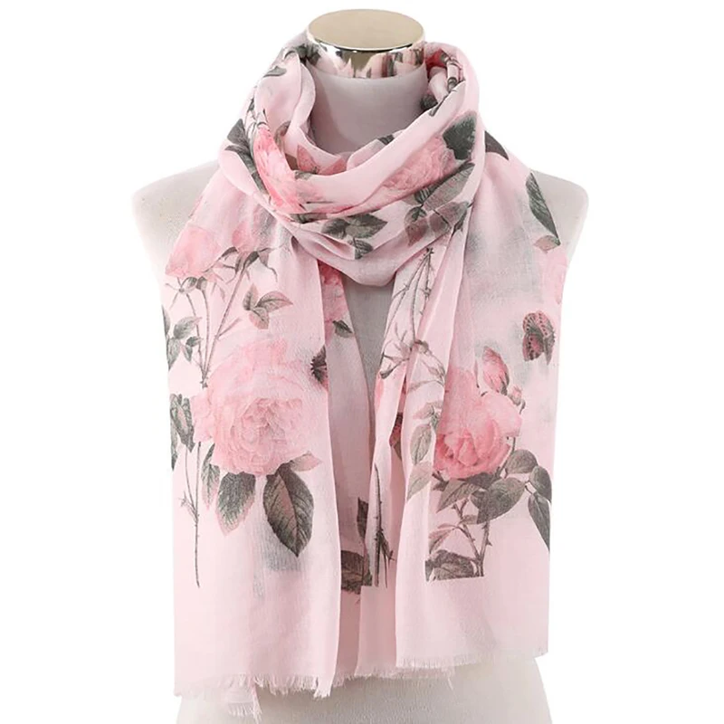 

Весенние шарфы с принтом розы белого, розового, мятного цвета, шали из фуляра, женский шарф с цветочным принтом, 2019