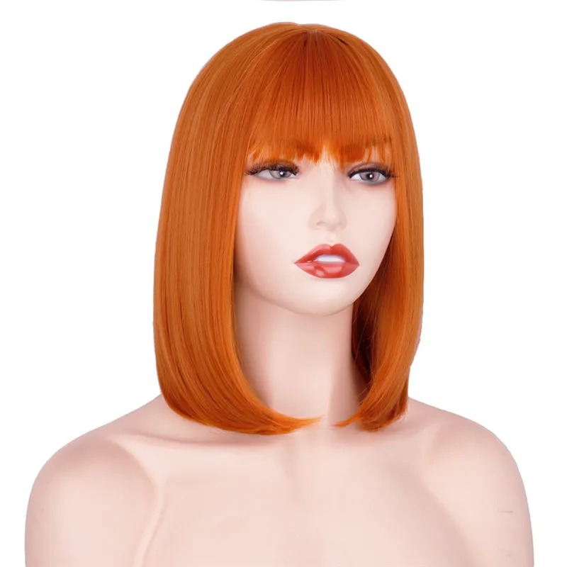 

Short Orange Bob Wig with Bangs Straight Bob Colored Wig Cosplay High Temperature Heat Resistant Wigs for Women