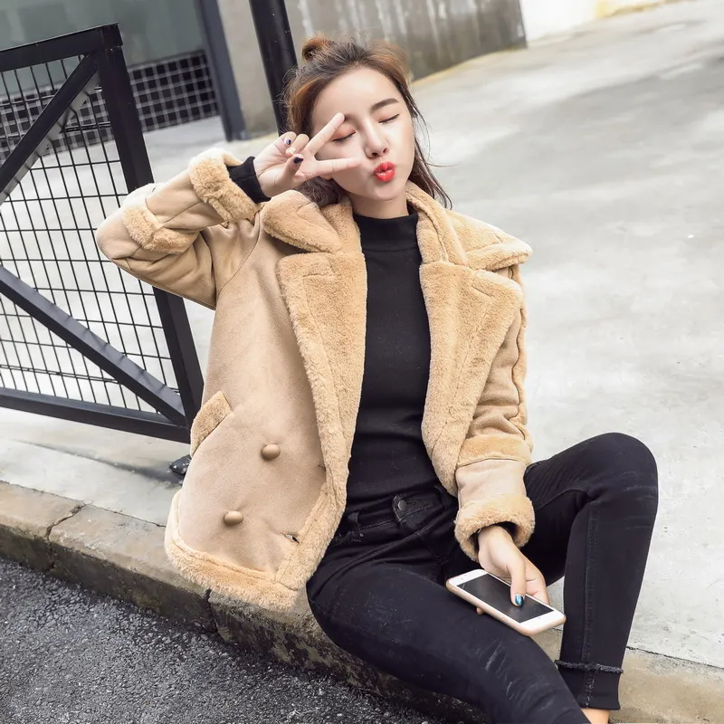 2019 новая утепленная замшевая куртка пальто женский меховой воротник зимние