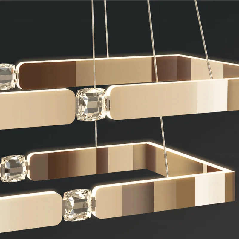 

Nordic Light luxury atmosphere living room lamp postmodern crystal diamond ring square pendant light for Dinning Room Kitchen