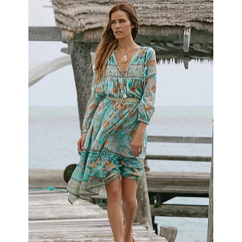 Женское винтажное платье миди с цветочным принтом и кисточками|Женские платья| |