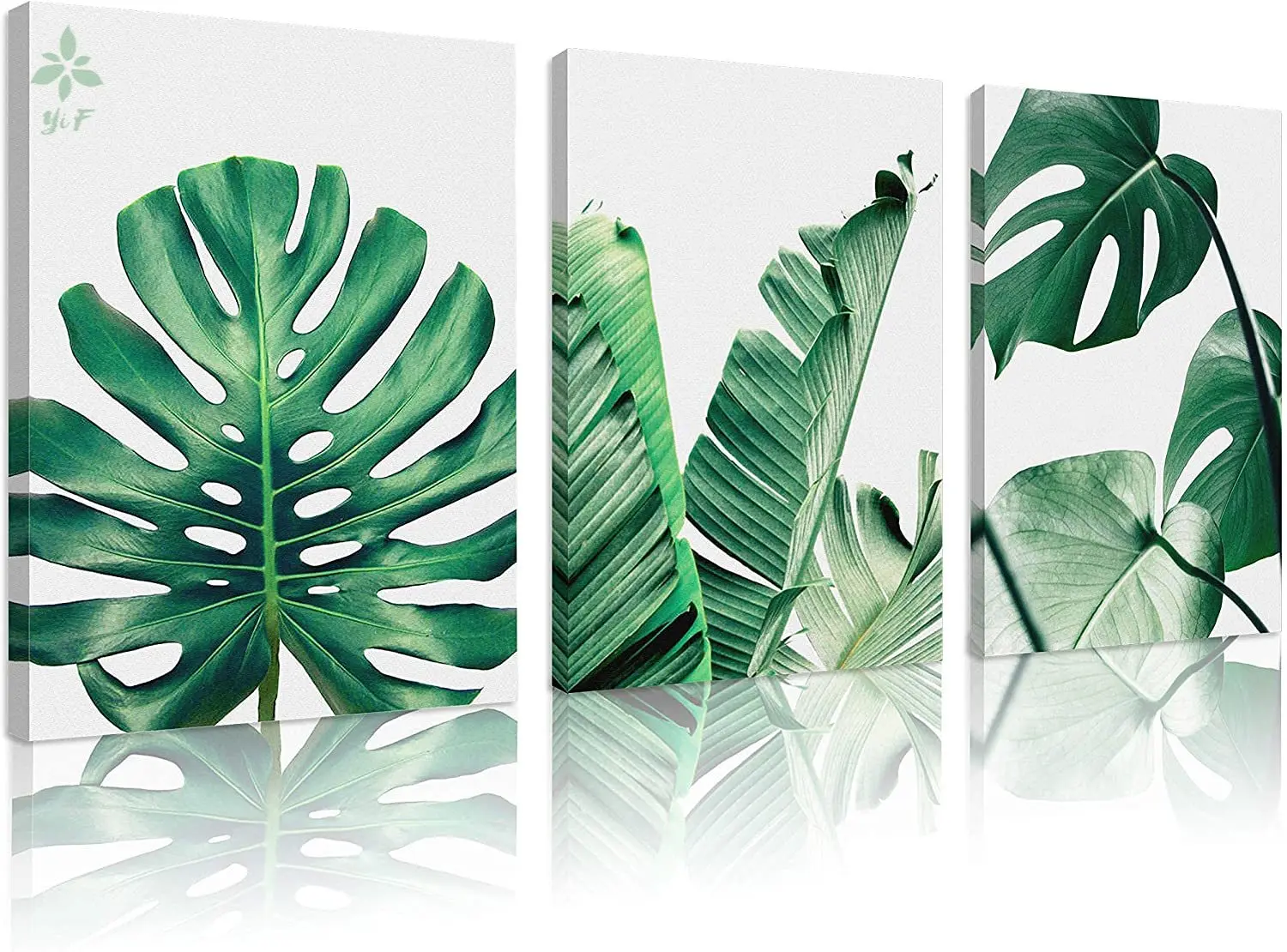 

Green Leaves Canvas Art Tropical Plants Artwork Minimalist Painting Wall Decor