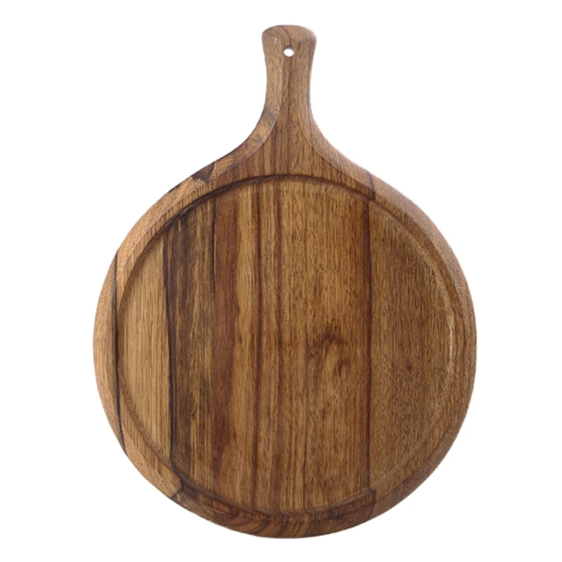 Круглая разделочная доска 652A для хлеба деревянный поднос 9 дюймов с ручкой