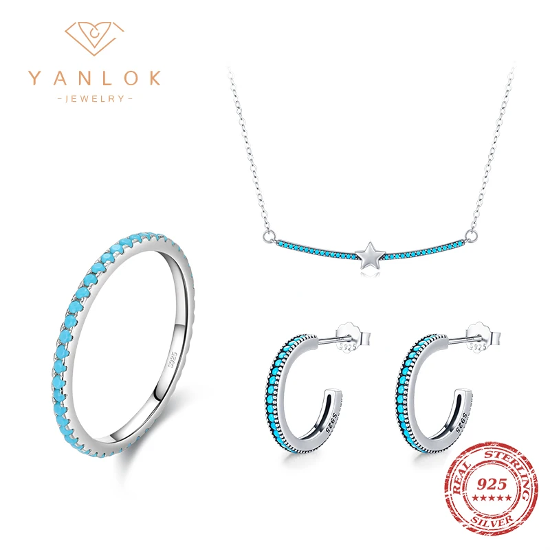 

Серьги-гвоздики и кольцо YANLOK из натурального бирюзового серебра 925 пробы