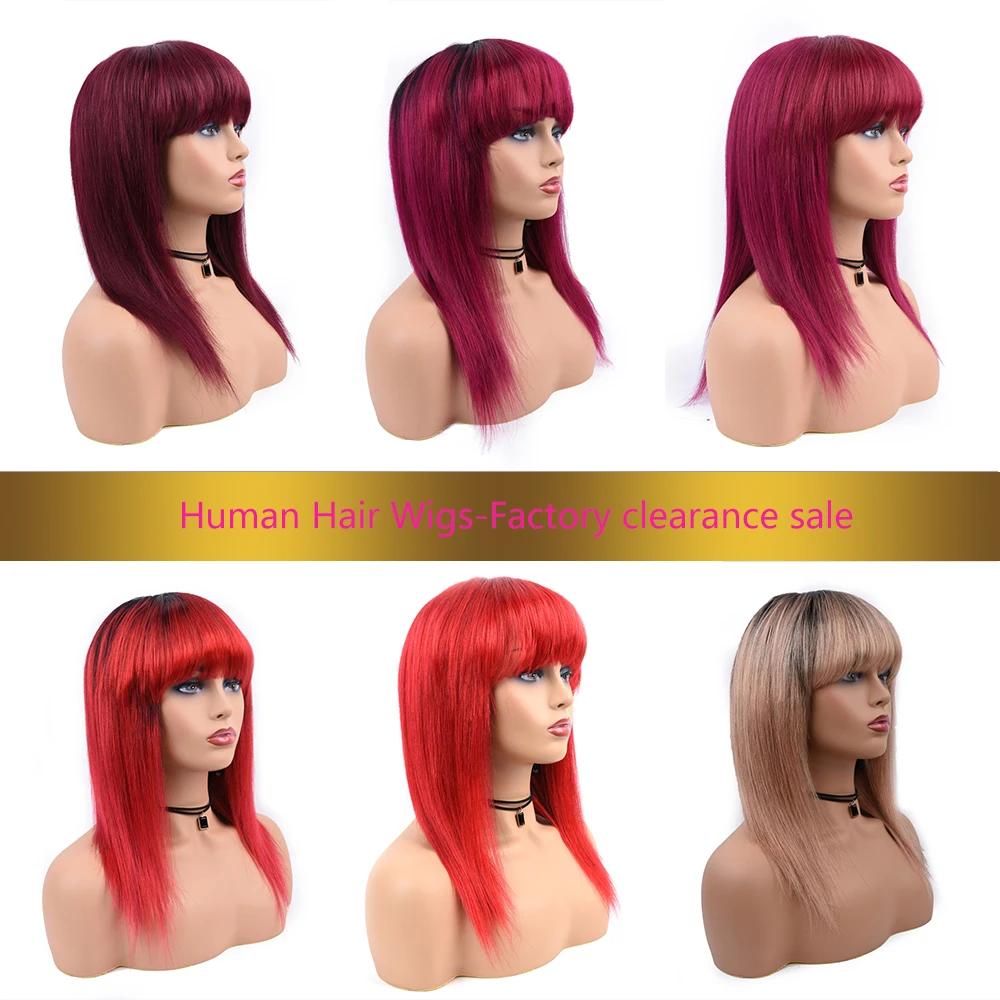Парики из человеческих волос с челкой короткие прямые парики для женщин #613