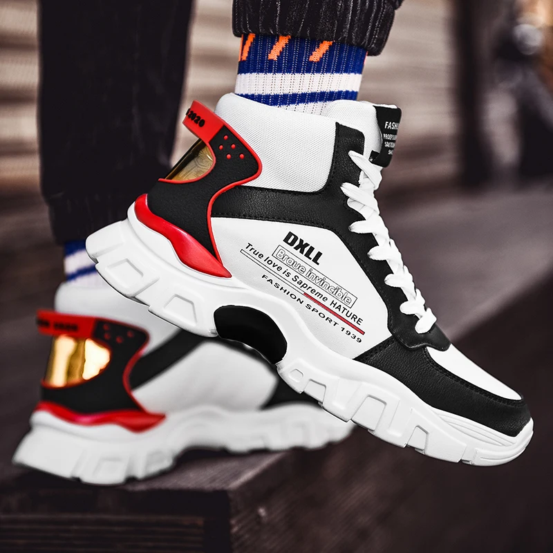 

Men's High Top Fashion Leather Sneakers Trend Hot Sale Comfortable Man Casual Shoes Outdoor Non-slip Breathable Men Shoes