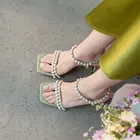 Женские босоножки с жемчужинами, босоножки на высоком каблуке, привлекающие внимание, 2021