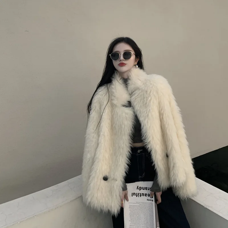 Plush Jacket Women's Autumn And Winter New Loose Korean Style Jacket Thick Warm Fur One Stand-up Collar Cardigan Fur Coat