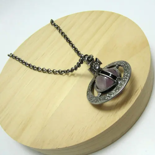 

Fashion antique silver pattern crystal big Saturn necklace