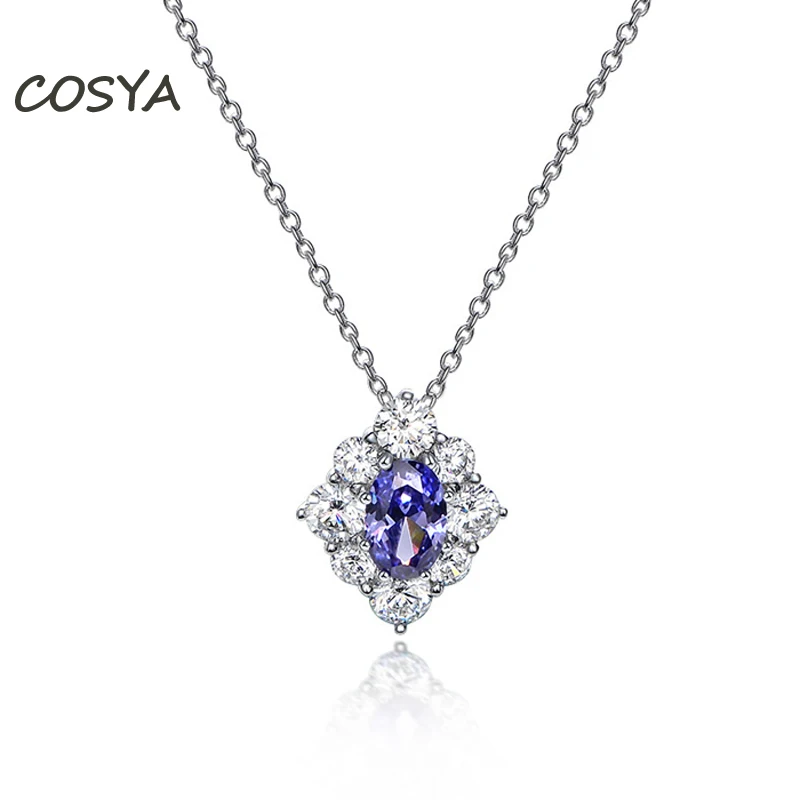 COSYA реальные 925 стерлингового серебра синтетический сапфир с цветами элегантное