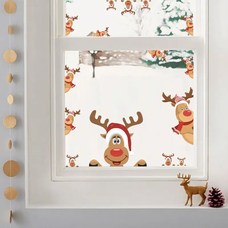 

Removable Christmas PVC Static Sticker Deer Elk Window Stickers Beautify snowflake Wall Decals New Year Party Glass Dress up #N