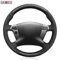 hand stitched black genuine leather suede car steering wheel cover for toyota avensis 2003 2004 2005 2006 2007 2008