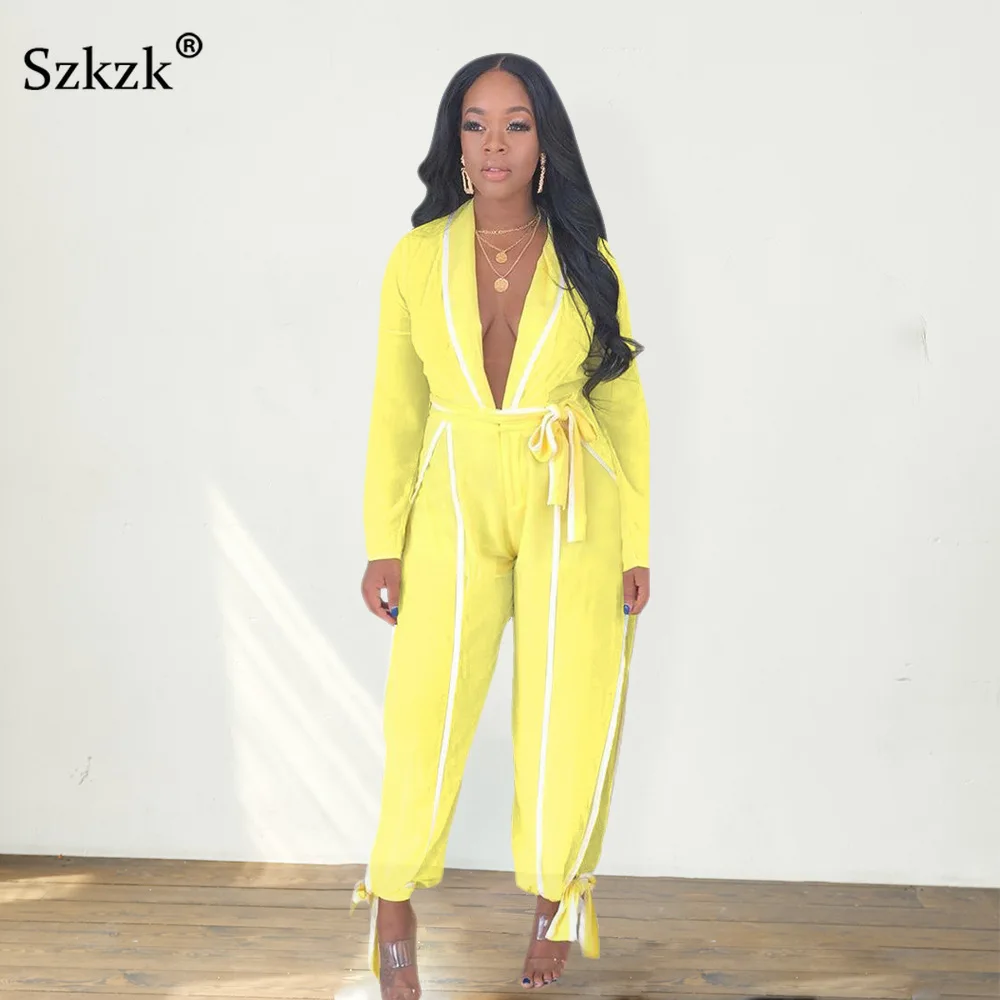 

Женский комбинезон с длинным рукавом, V-образным вырезом