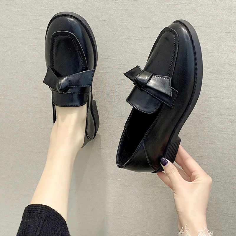 

Women Shoes Autumn Square Toe Soft British Style All-Match Oxfords Bow-Knot Female Footwear Casual Sneaker Slip-on Loafers With