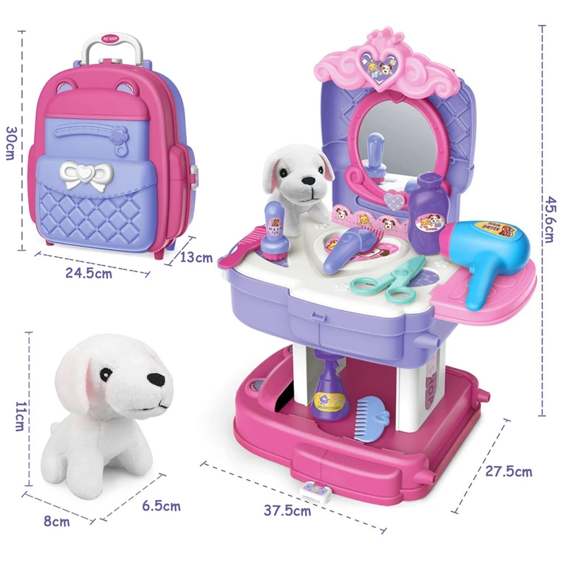 

Kids Pet Care Grooming Toy Pet Beauty Salon Toys Set Dog Care Role Play Backpack Games Pretend Play Toy Pet Groomer Kit