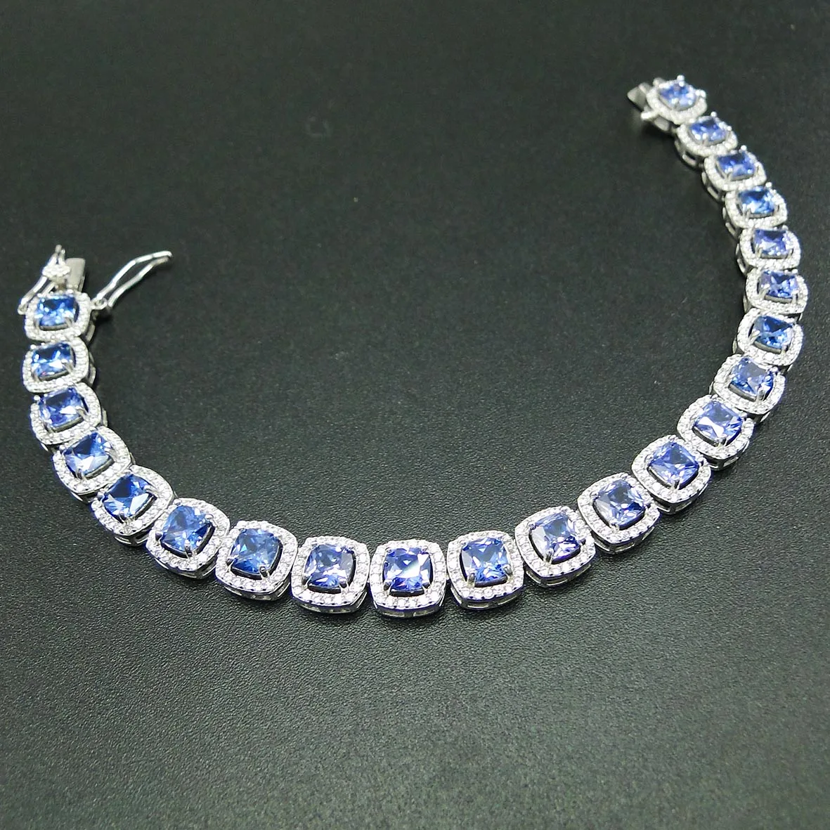 High Quality 100% Real 925 Sterling Silver Bracelet Tanzanite CZ Bracelets for Women Engagement Wedding Jewelry Gift