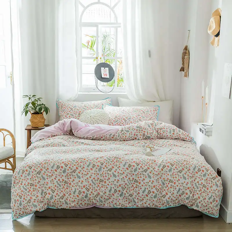 20 SlowDream Bedding Set Pastoral Style Flowers Bedspread Duvet Cover Set Flat Sheet For Adult Child Single Bed 1.0/1.2 Double - Цвет: 20