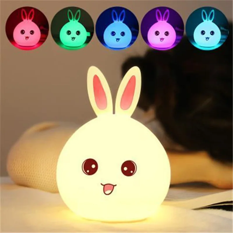 

Cute LED night light silicone touch sensor 7 colors rabbit night light kids baby bedroom desktop decoration ornaments battery/US