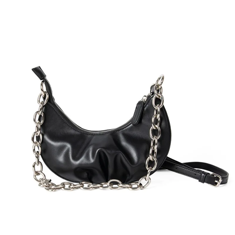 

2020 100 Chain Dumplings One-shoulder Slant Pleated Cloud Bag PU Women's Bag